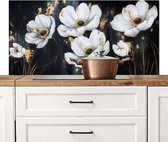 Spatscherm keuken 120x60 cm - Kookplaat achterwand Bloemen - Wit - Abstract - Muurbeschermer - Spatwand fornuis - Hoogwaardig aluminium