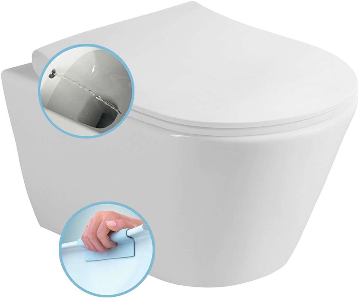 Sapho Avva - Hangend toilet met bidetdouche, Rimless, wit 100312