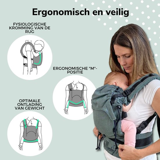 BabyMonkey® Regolo Runa - Baby Draagzak - Ergonomische - 50% Linen - vanaf 2+ maanden (5,5 tot 18 kg) - Ademend & Verstelbaar - 100% Made in Italy - nachtblauw van BabyMonkey® — afbeelding 4