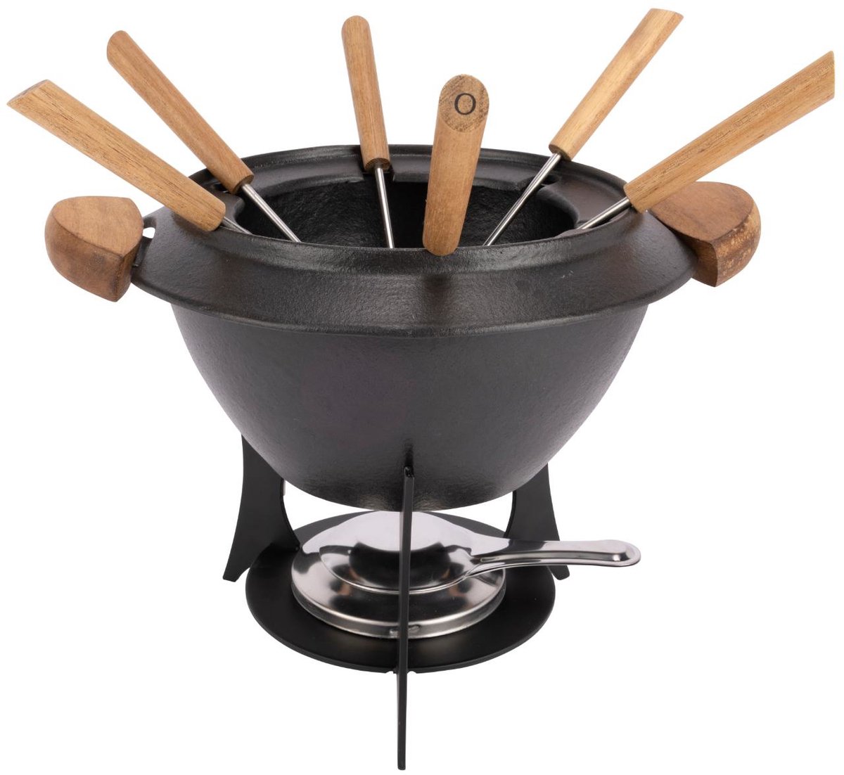 Fondueset Gietijzer/Zwart/Hout
