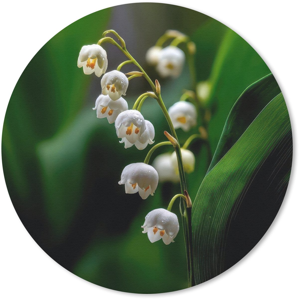 Muismat rond 30x30 cm - Mousepad Bloemen - Wit - Bladeren - Lelietjes - Ronde muismatten