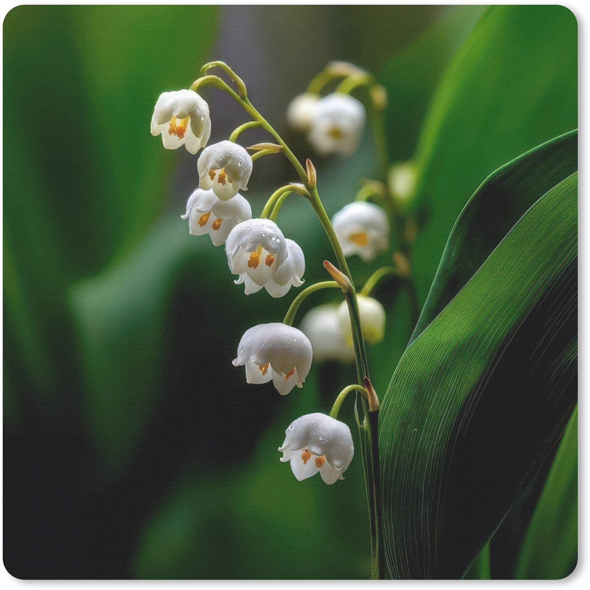 Muismat 20x20 cm - Mousepad Bloemen - Wit - Bladeren - Lelietjes - Muismatten