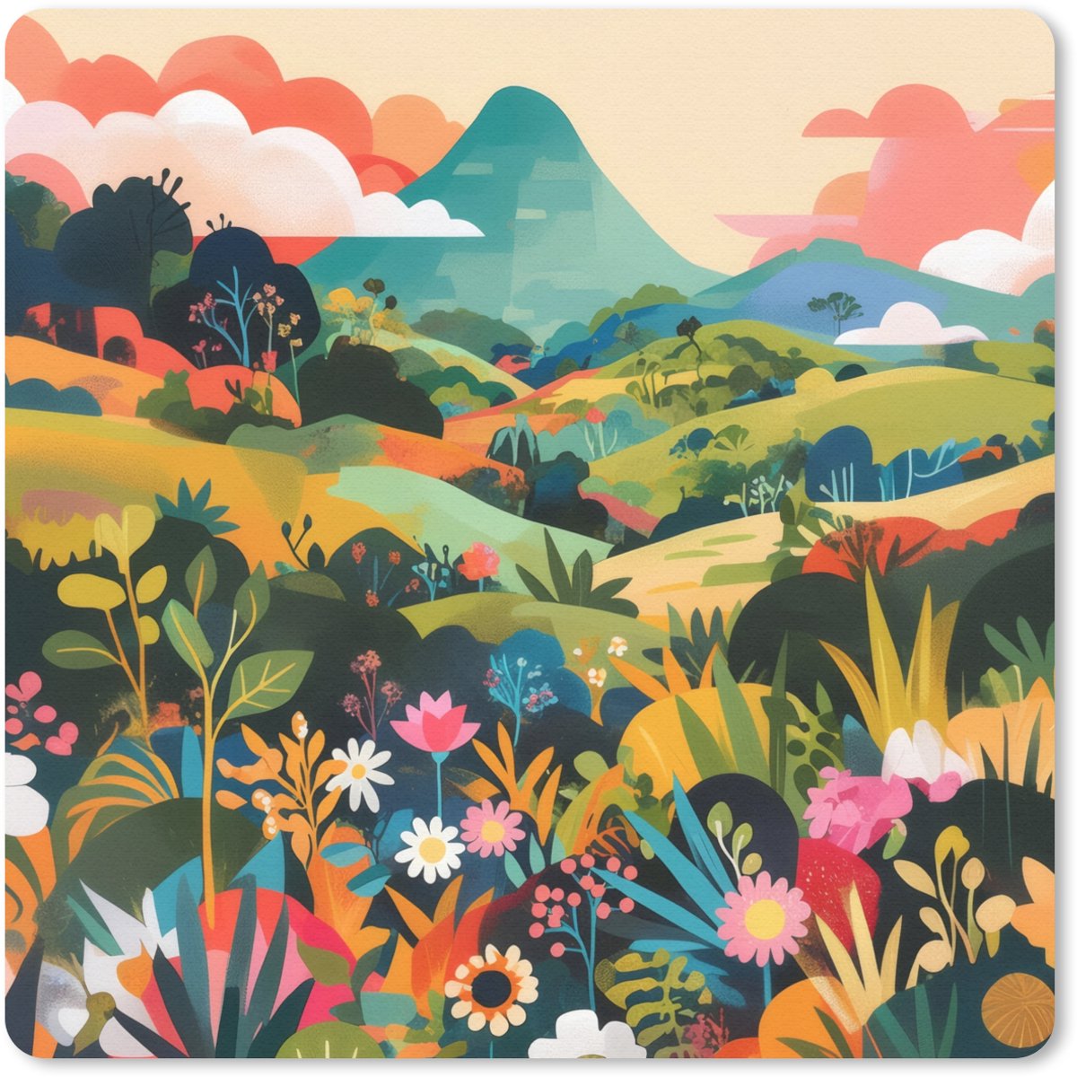 Muismat 20x20 cm - Mousepad Zonlicht - Heuvels - Wolkenlucht - Muismatten