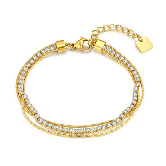 Bracelet Twice As Nice en acier inoxydable doré, zircon, couleur or, 16 cm + 3 cm