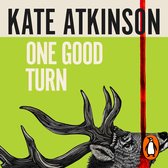 Boekomslag van "One Good Turn" door Kate Atkinson met een hertengewei en de tekst "KATE ATKINSON ONE GOOD TURN".