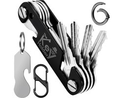 x2 KeyAmor Zwarte Sleutels Organizer Sleutelhanger met Karabijnhaken & Winkelwagenmunt Flesopener Multitool - Multifunctioneel Key Organizer - Musketon Keychain Holder - Sleutelhouder - Sleuteletui/Sleutelbos Opberger -Karabijnsluiting Sleutel Hanger