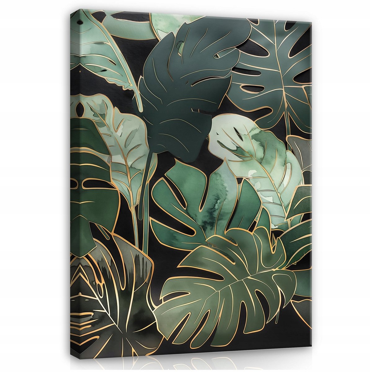 WALLARENA Canvas schilderij - 40x30 cm - afbeelding van groene monstera bladeren voor slaapkamer en woonkamer multikleurig