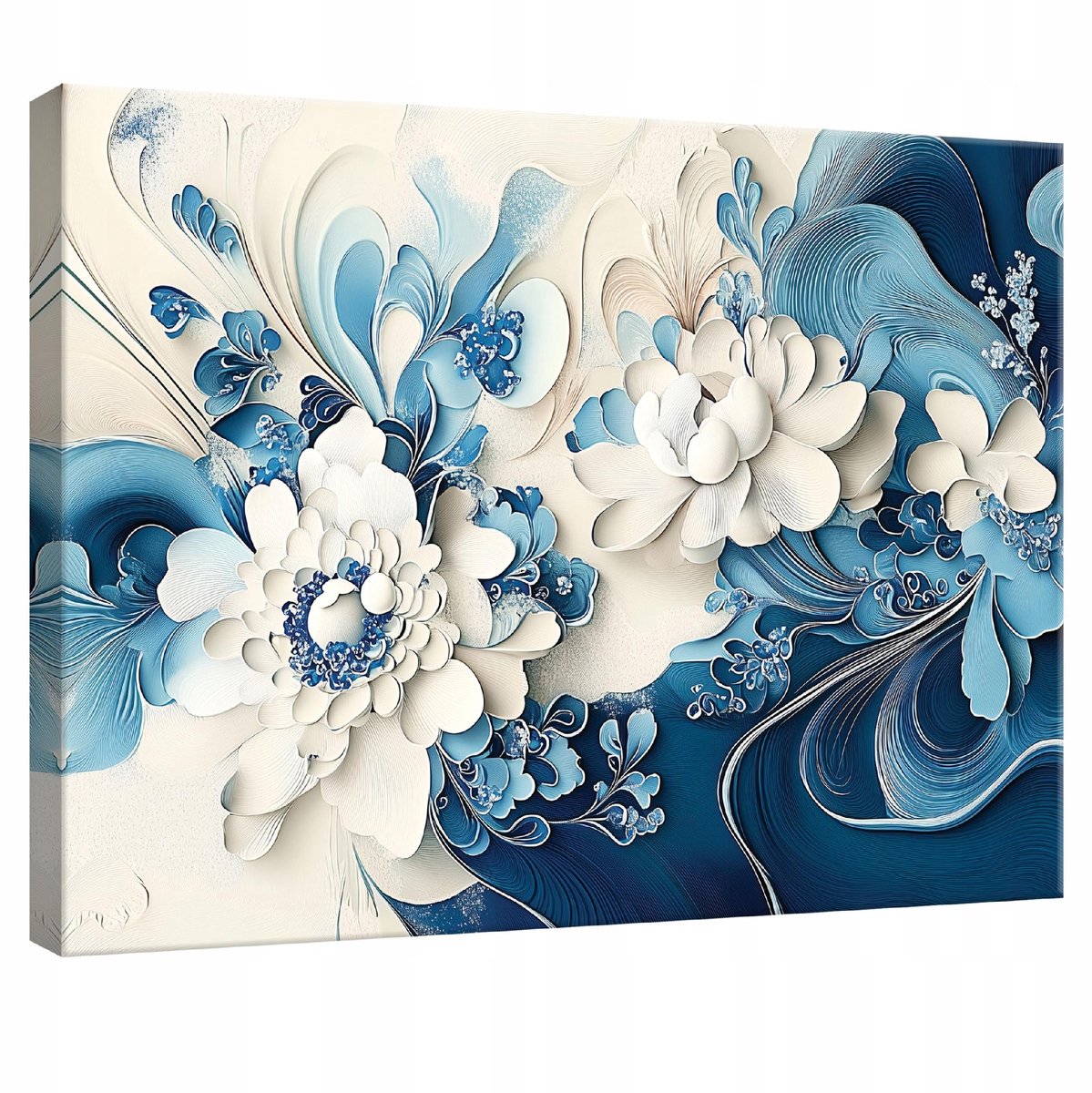 WALLARENA Canvas schilderij - 120x80 cm - bloemen in blauw voor slaapkamer, woonkamer, keuken multikleurig