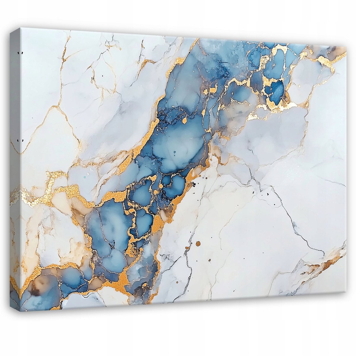 WALLARENA - Canvas schilderij - 120x80 cm - abstracte marmer goud blauw slaapkamer woonkamer