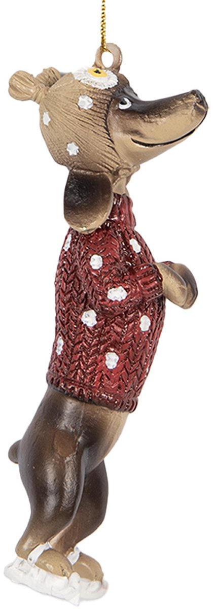 Clayre & Eef Kersthanger Hond Teckel 10 cm Bruin Rood Kunststof