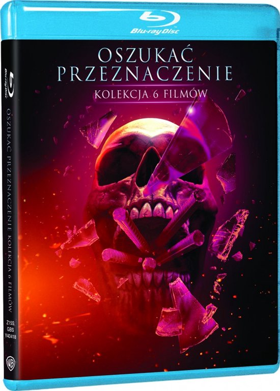 Blu-ray hoesje met de titel 'Oszukać Przeznaczenie Kolekcja 6 Filmów' en een gebroken schedel.