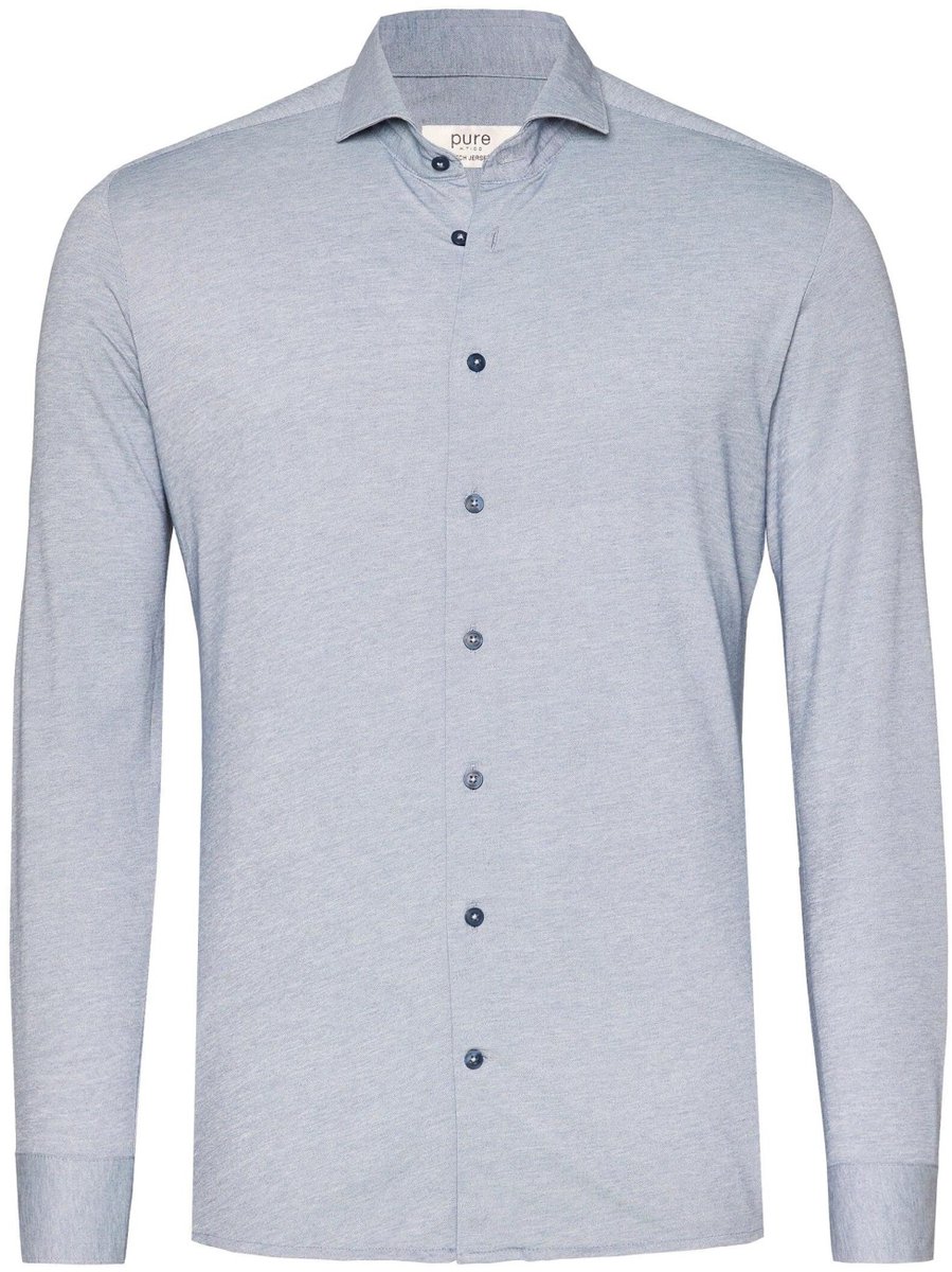 Pure H. Tico Overhemd Tech Jersey Shirt Longsleeve 4069 21730 110 Plain Blue Mannen Maat - W39
