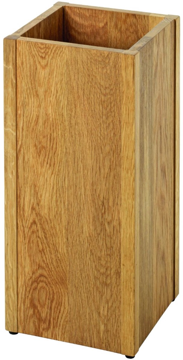 Paraplubak – Geolied eikenhout met zwarte lekbak – Natuurlijk ontwerp – 45 cm hoog, 20 cm breed, 20 cm diep