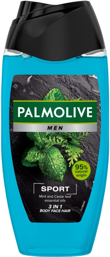 Palmolive Men 3-in-1 Body Face Hair Sport Etherische Oliën Munt Cedernaalden - 12 x 250 ml - Voordeelverpakking