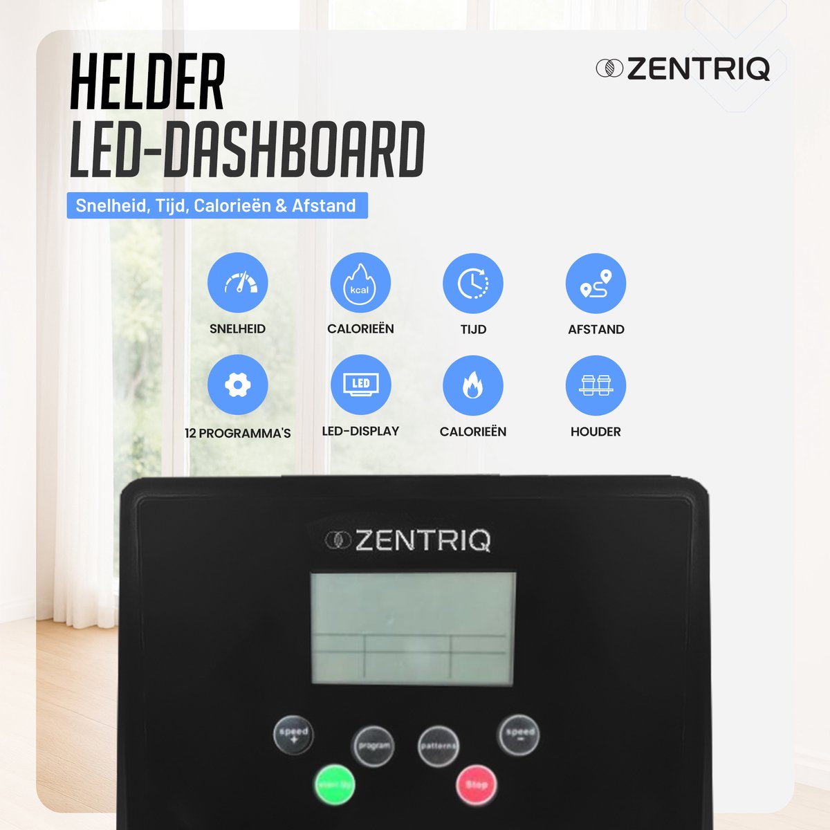 Afbeelding 2 van Zentriq Rise Loopband - Loopband Inklapbaar – 1-8 km/u Schokabsorberende Loopband met LED Display – Met Flessenhouder – Rolbaar & Draagbaar voor Thuisgebruik – Walking Pad - Wandelband