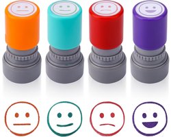 BOXOB 4 Stuks Lerarenstempels, 4 Levendige Kleuren Stemmingsstempel voor het Beoordelen van Interactieve Emotionele Expressietool Schoolklas Kantoorbenodigdheden voor Dagboek Plakboek