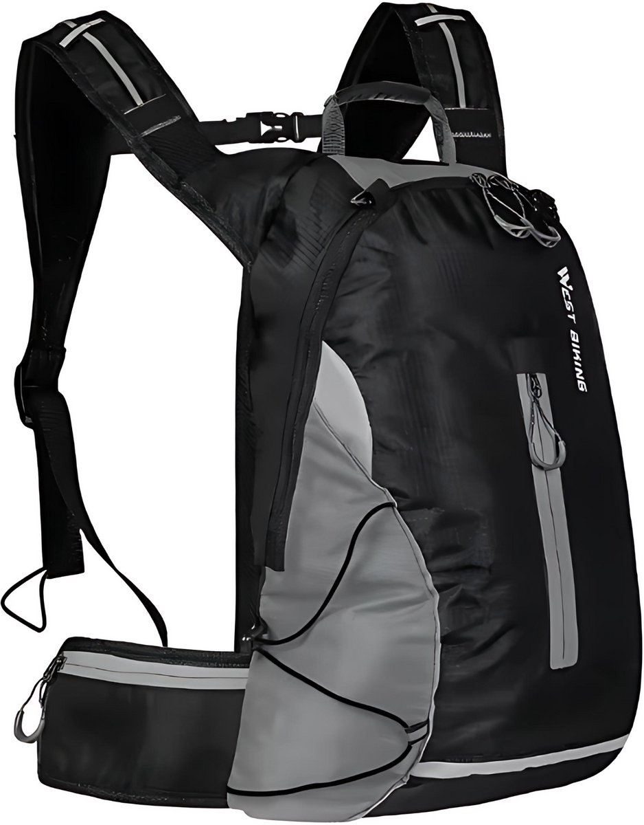 CarryQuest® - 16L MTB Fietsrugzak - Lichtgewicht Nylon Daypack met Regenhoes, Rugventilatie, Reflectief Ontwerp & Front-/Toploader - Fiets Rugzak, Hiking Backpack & Reistas - 48x32x11 cm - Grijs