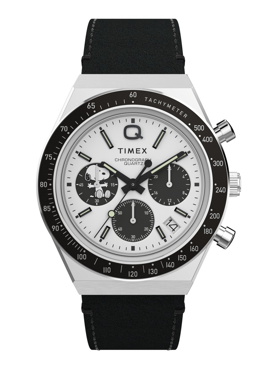 Timex Q Timex Chronograph X Peanuts Snoopy Quartz Analog Chronograph Zwart Case: 100% Stainless Steel | Armband: 100% Leather 40 TW2W68900AJ