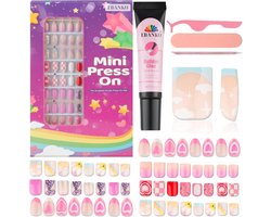 EBANKU 130pcs Press Nails Grils,Kids Fake Artificial False Nail Tips Full Coverage Short Acrylic Nails for Girls Kids Nail Art Decoration