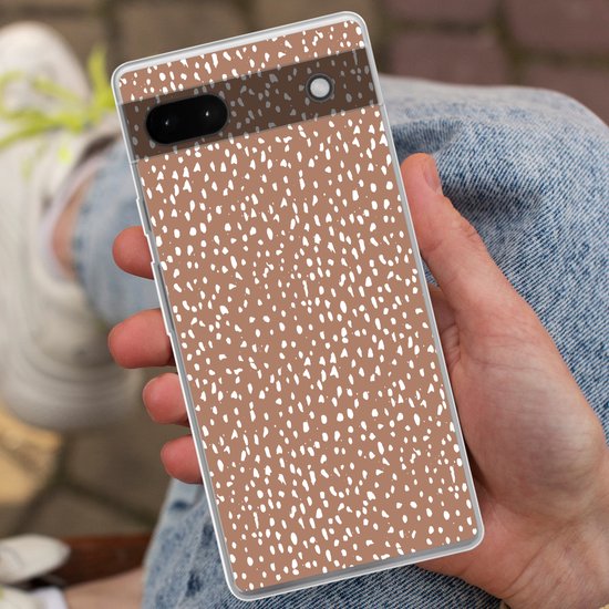 Coque de téléphone compatible avec Google Pixel 6a - Motif pois - Wit - Marron - Siliconen