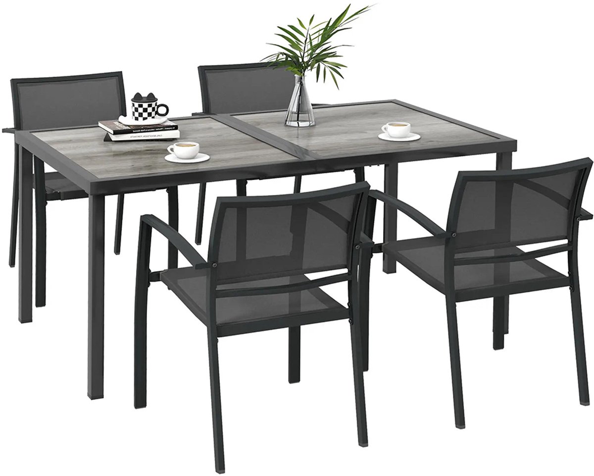 Sweiko Tuin Dining loungeset - Tafel + 4 stoelen - Metaal - Ademende rugleuning - Grijs