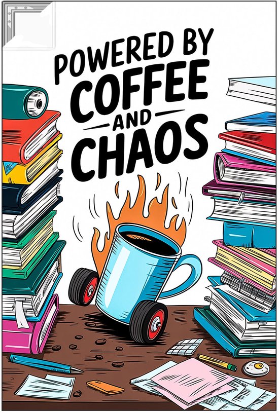 Koffie en chaos kunstposter - Chaos ArtFrame schilderijen - ArtFrame schilderijen boeken - Digital Art - Industriële decoratie - Decoratie woonkamer - artframe 100x150 cm