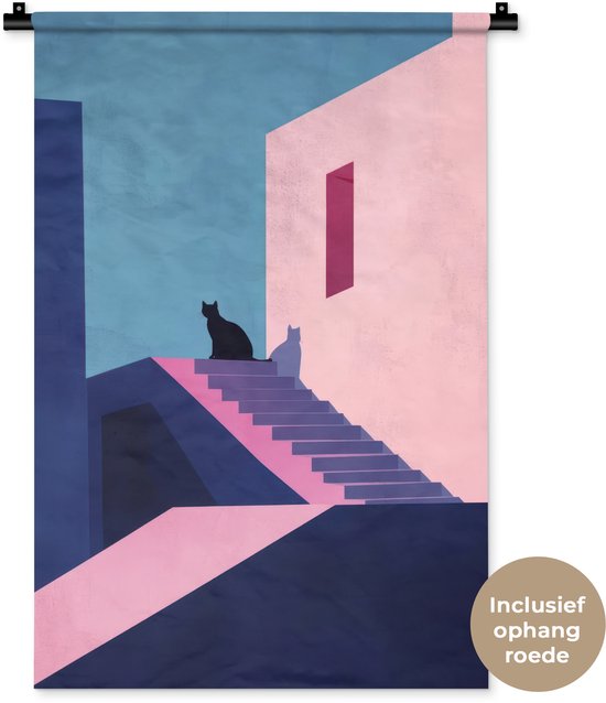 Wandkleed 60x90 cm - Wanddoek Astronaut - Neon - Roze - Wolken - Wandtapijt - Wandkleden