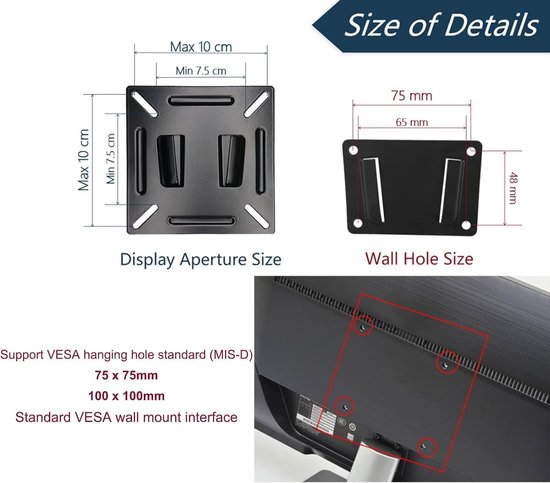 TV-muurbeugel Voor 14-32 Inch LCD-tv – Aluminium – Eenvoudige Montage – Grote Belasting – SPCC Stalen Plaat – Compleet Met Schroeven – Voor Thuis En Kantoor