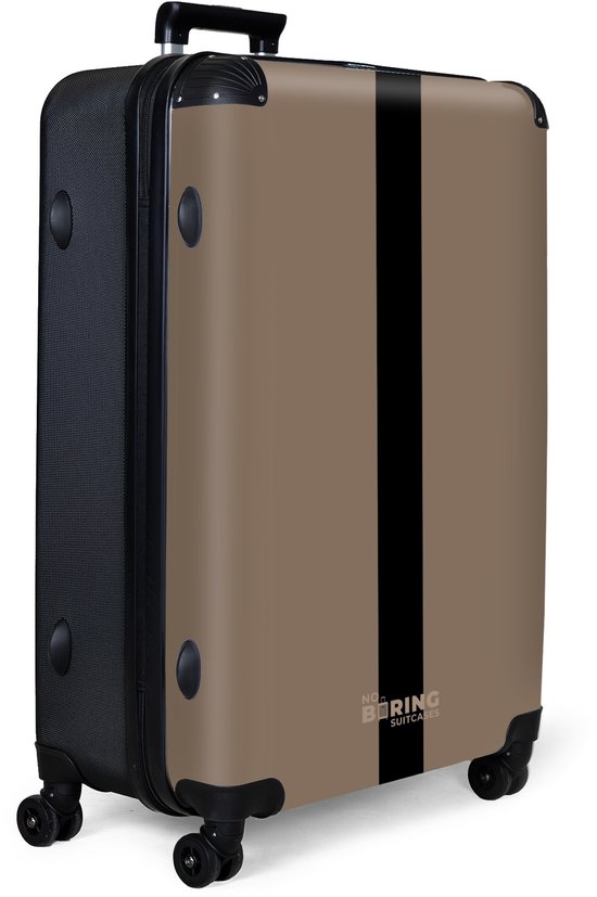 NoBoringSuitcases.com® - Koffer groot - Reiskoffer lichtgewicht - Licht bruin met zwarte streep - Rolkoffer met 4 wielen - Grote trolley XL - 98 liter bagage
