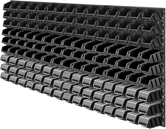 KADAX Gereedschapswandrek, groot, 232 x 78 cm, opslagsysteem van robuust kunststof, uv-bestendig modulesysteem, uitbreidbare wandplaten, werkplaatsrek voor garage (rood en zwart, 176 stuks