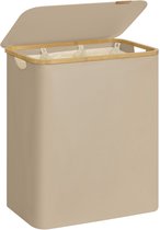 ACAZA Wasmand 3 vakken - Wasmand Met Deksel - 150 L - Bamboe - 60 x 38,5 x 70,5 cm - Zandkleur