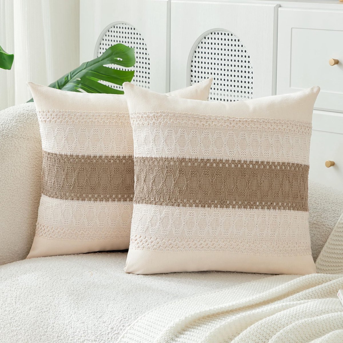 Ibenzoa Kaki Boho Sierkussenslopen Set van 2 met Verborgen Ritssluiting voor Woonkamerdecoratie