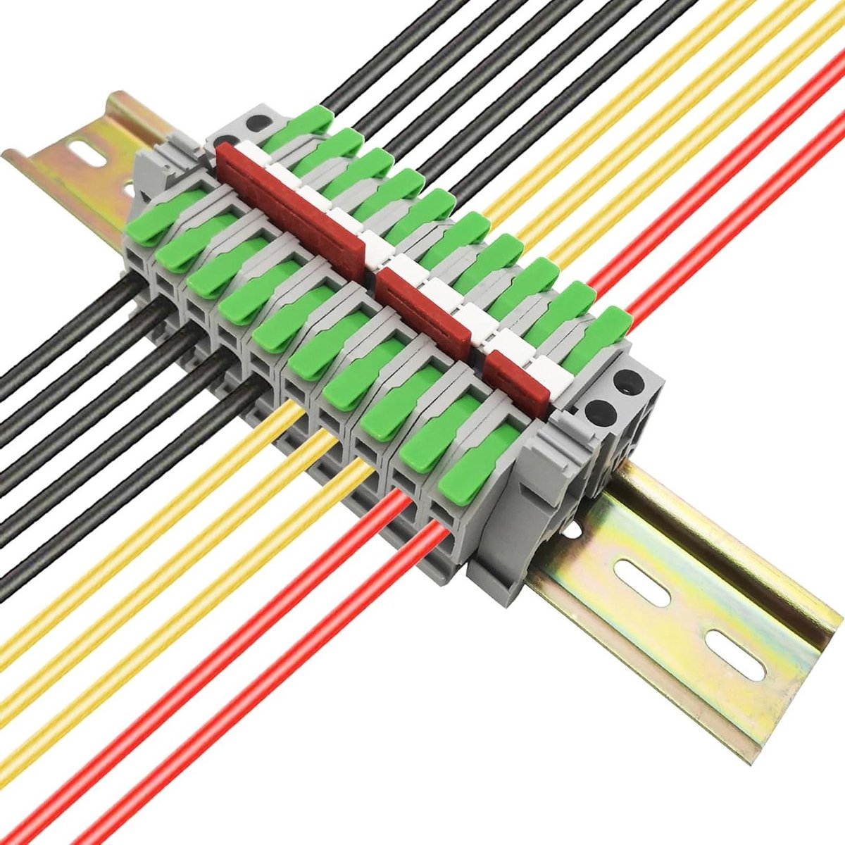 Inovra Plus - Compacte DIN-railconnectoren kit 10 stuks - Draadconnectoren met klemmenblokken (groen) - Inclusief markeerstrips en beveiligingsclip