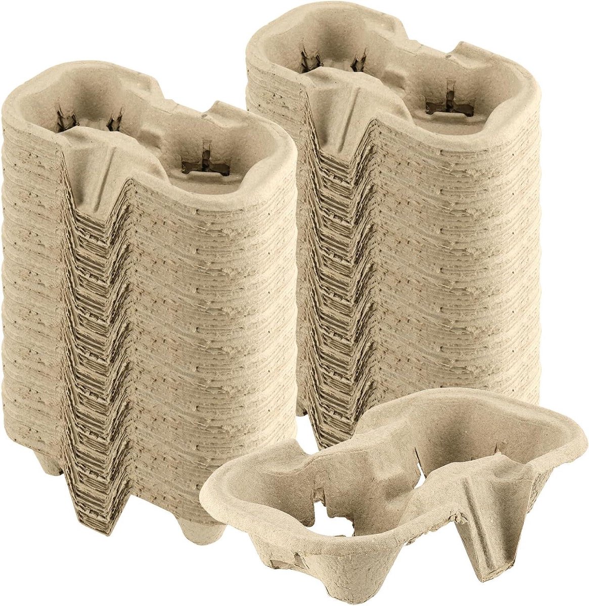 Allecto Plus - 100 biologisch afbreekbare bekerhouders van cellulosevezels voor koffie en andere dranken - Duurzame kartonnen bekerdragers - Ideaal voor warme en koude dranken - Afmetingen: 22 x 11 x 45 cm