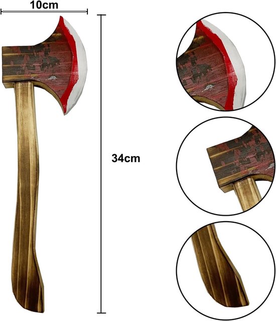 Allecto Plus - Realistische Nep Bijl Houten Speelgoed voor Halloween - Bloedige Bijl voor Buitenspelen. — afbeelding 2
