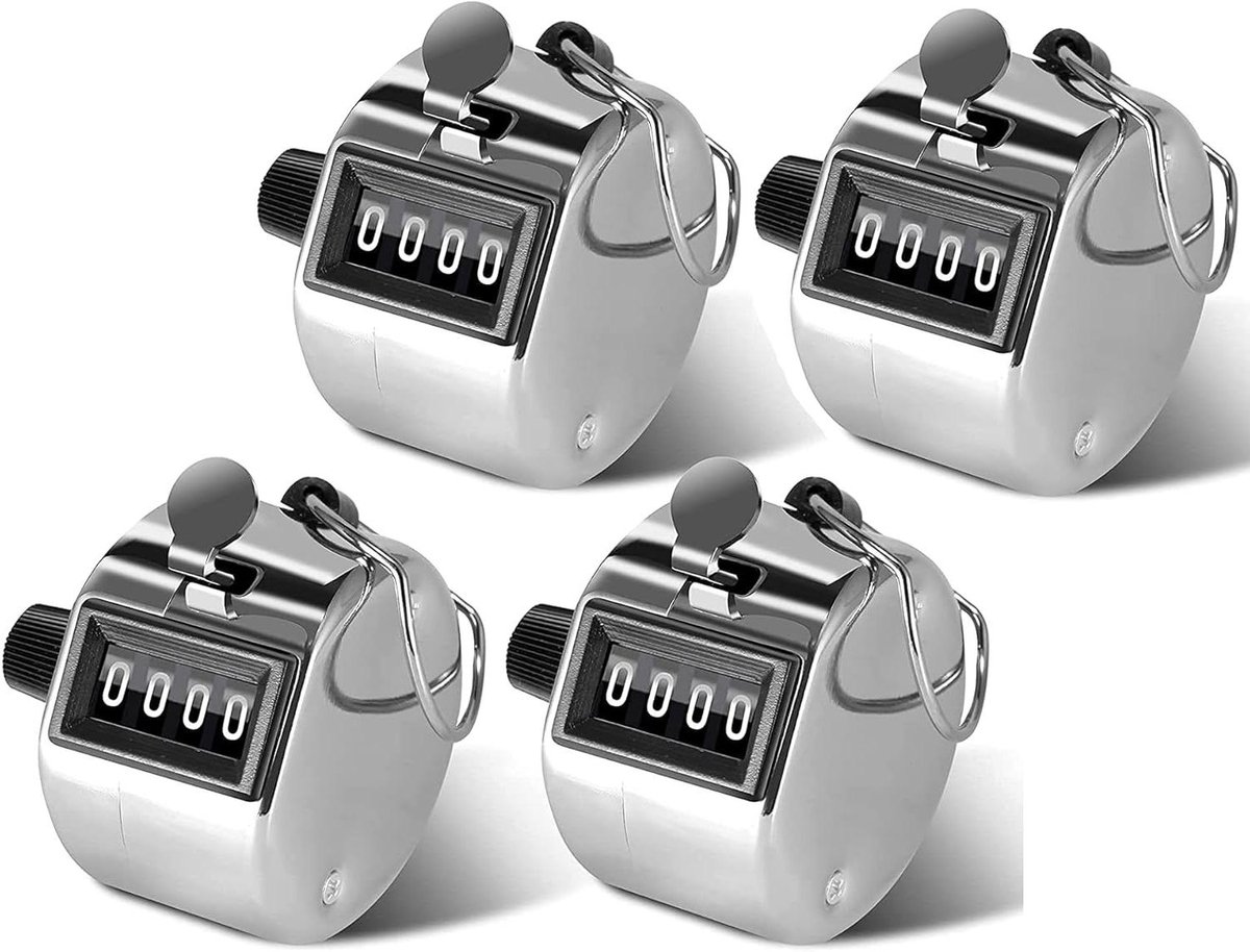 Allecto Plus - Handtellers 4 stuks clicker mechanisch 4-cijferig met ringhouder - voor stadiontraining