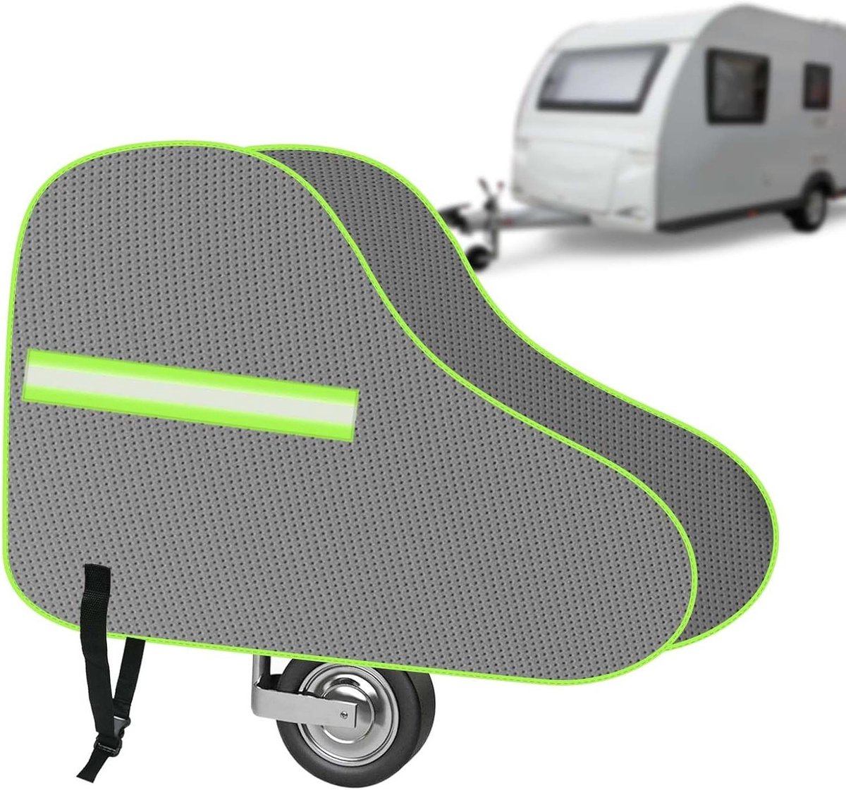 Universele Waterdichte Trekhaakafdekking met Reflecterende Strip - Grijs/Groen - Voor Caravan en Camper