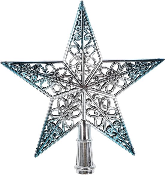 Kerstboomtopper ster boomversiering glitter zilverblauw - All-in-One