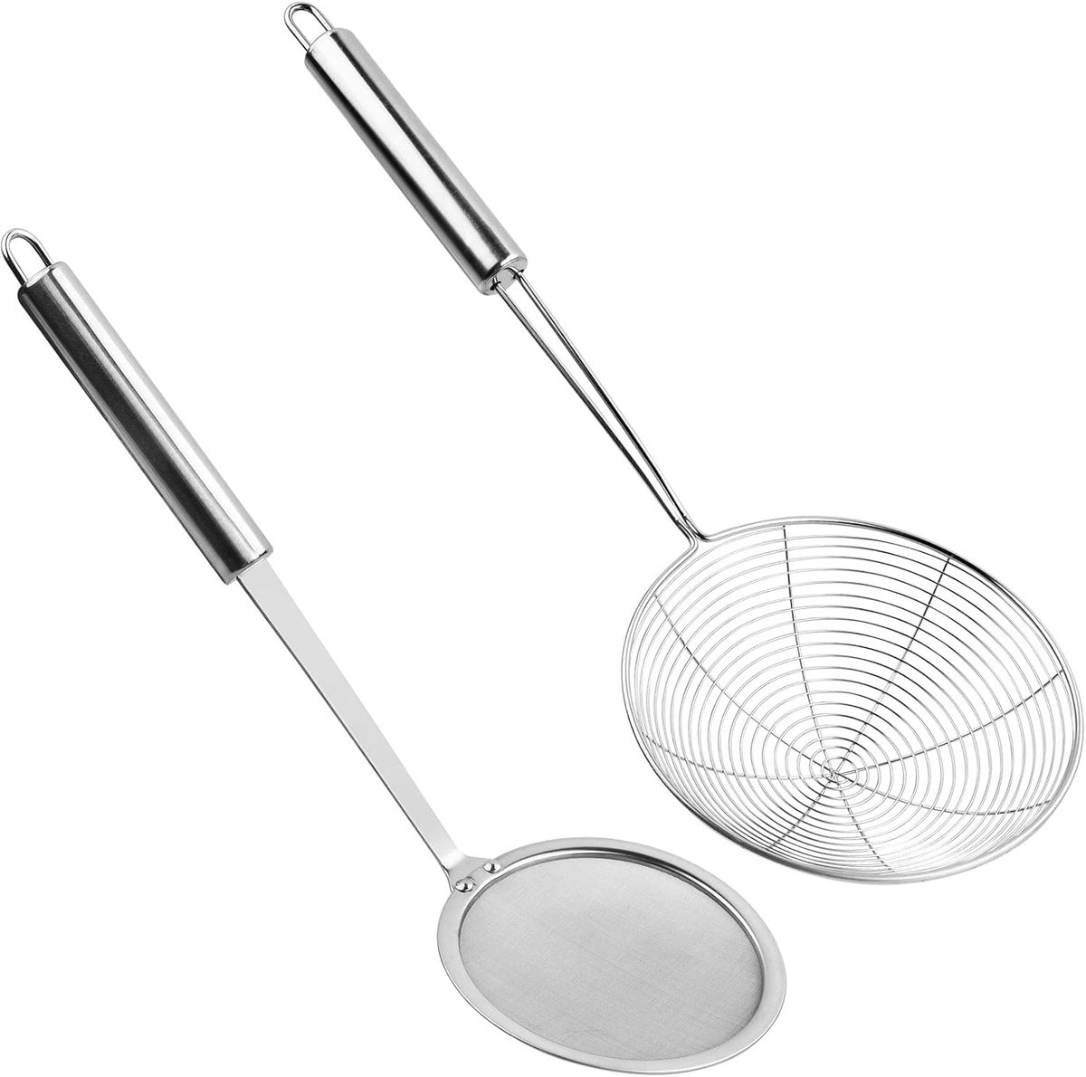 2PCS Home Kitchen Strainer - RVS Draadzeef - Skimmer Lepel - Pasta Zeef - Olie Lepel - Bloem Zeef - Spinnenmesh Filter - Bakzeef - Voedsel Zeef - Koken Zeef