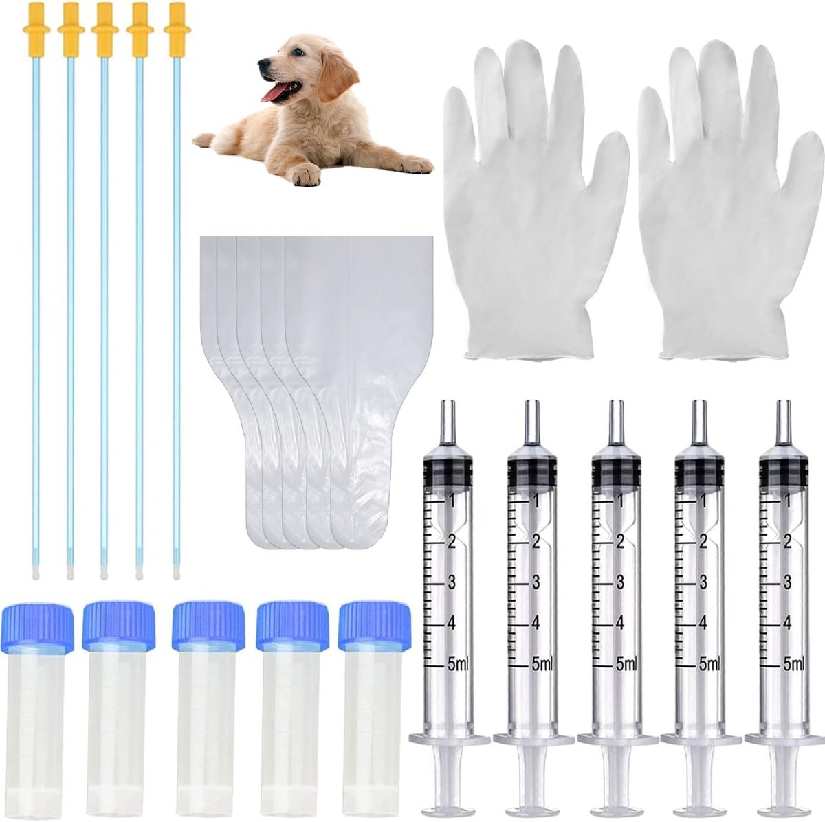 Set van 5 Kunstmatige Hond Inseminatie Kit - Hond Groei Kit - Kunstmatige Inseminatie Hond Kit - Kunstmatige Huisdier Inseminatie Kit - Kunstmatige Inseminatie Hond Fok Kit voor Kleine en
