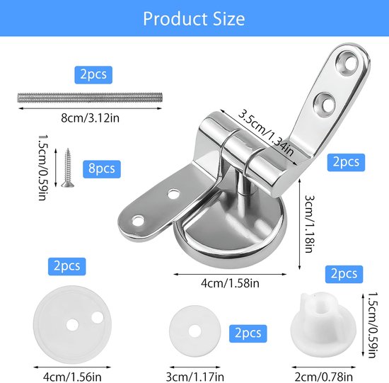 2 stuks universele bevestiging voor wc-bril van 6,3 - 6,7 cm