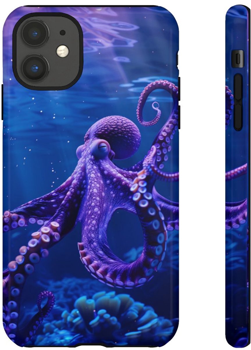 Paarse Octopus Onderwaterlandschap – Telefoonhoesje Geschikt voor iPhone 11
