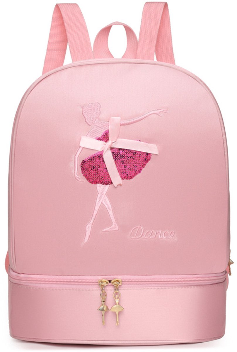 Dans-, ballet- of fitnessrugzak met speciale ruimte voor balletschoenen/sneakers, 33 x 27 x 18 cm, roze