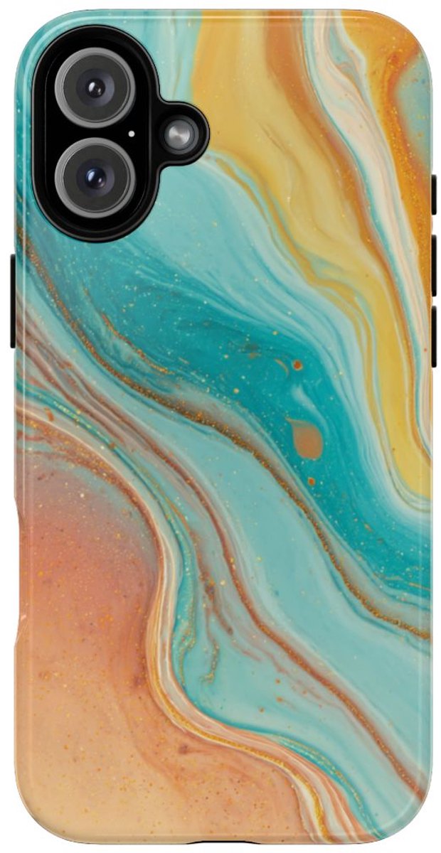 Oranje en Teal Marmer Abstract – Telefoonhoesje Geschikt voor iPhone 16 Plus