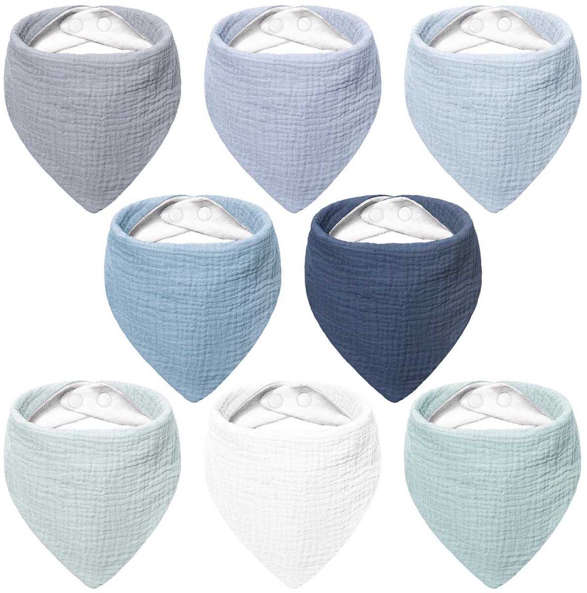 Mousseline Baby Bandana Slabbetjes - Van 100% Katoen - Verstelbaar - 8 Stuks - Voor Jongens en Meisjes - Mintgroen-IJsberggroen