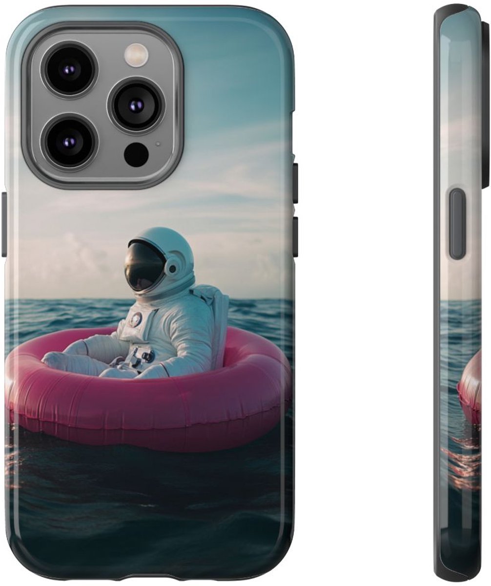 Astronaut op Roze Zwemband – Telefoonhoesje Geschikt voor iPhone 14 Pro