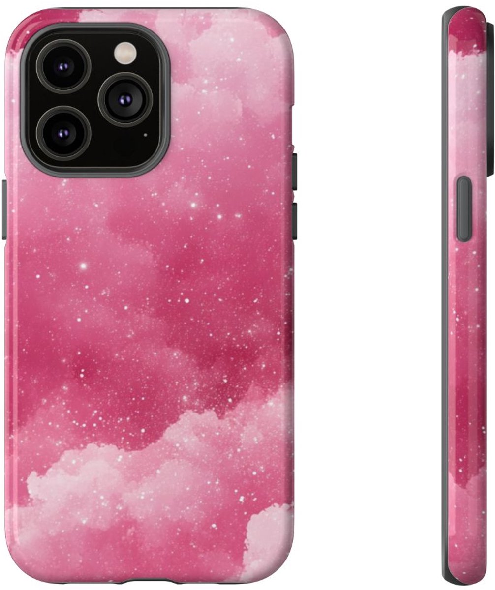 Roze Glitterwolkenpatroon – Telefoonhoesje Geschikt voor iPhone 14 Pro Max
