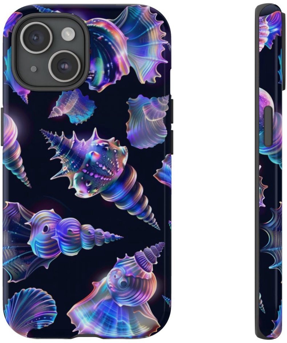 Neon Pastel Schelpenpatroon – Telefoonhoesje Geschikt voor iPhone 15