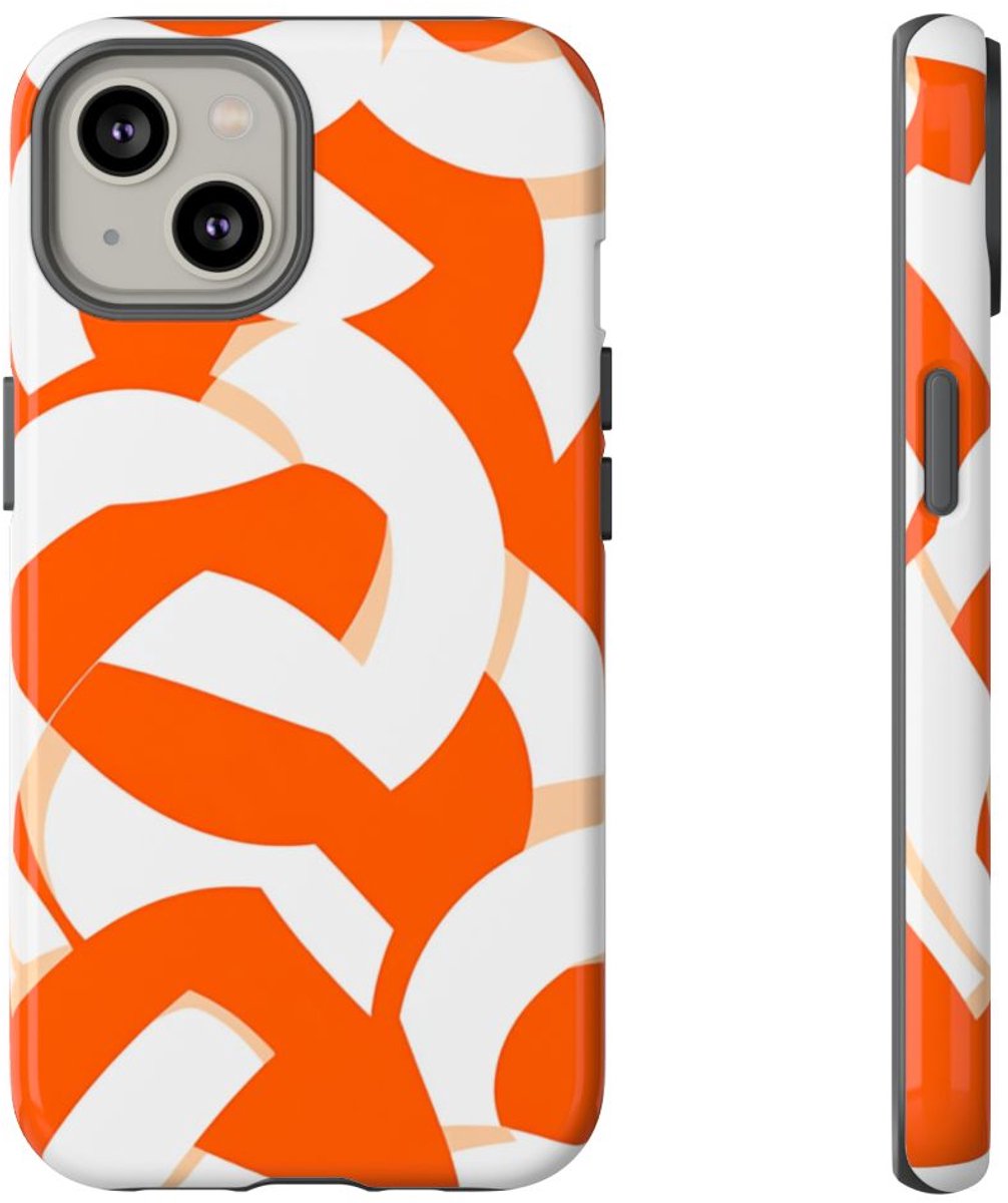 Oranje en Wit Geometrisch Patroon – Telefoonhoesje Geschikt voor iPhone 14