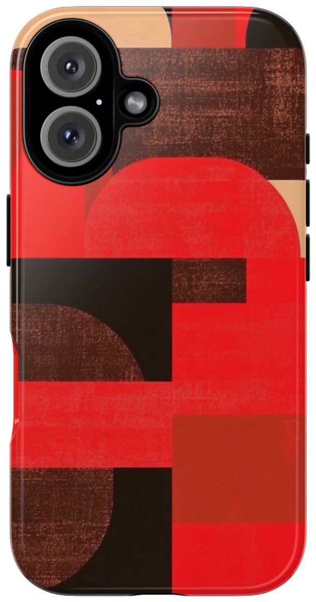 Rood-Bruin Geometrisch Abstract – Telefoonhoesje Geschikt voor iPhone 16